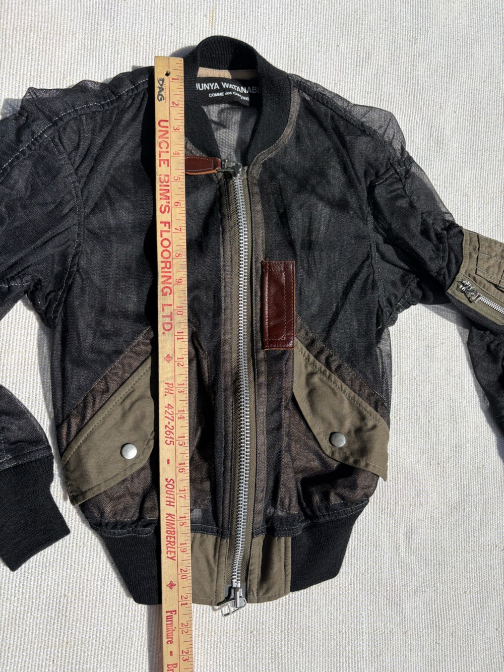 Junya Watanabe for Comme des Garcons Black & Olive Tulle Bomber Jacket - Picture 13 of 14